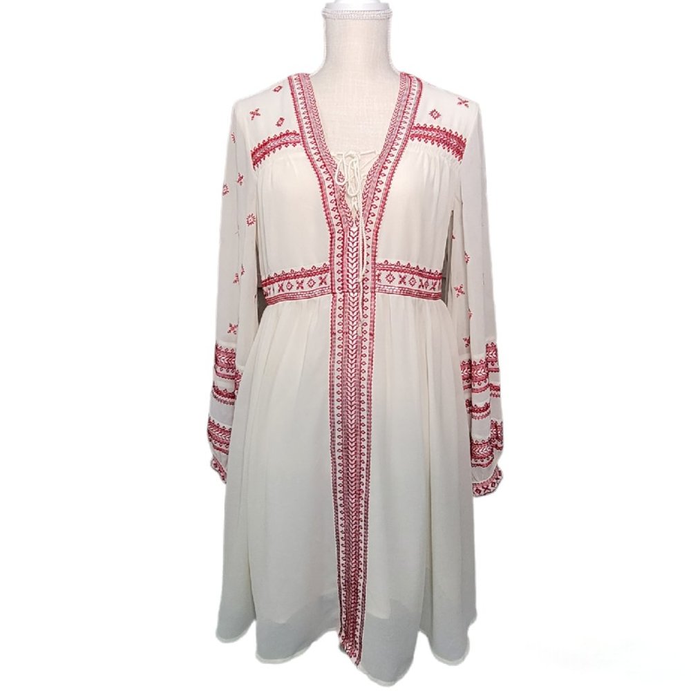Topshop Women's Boho Dress Off White & Red Size 6